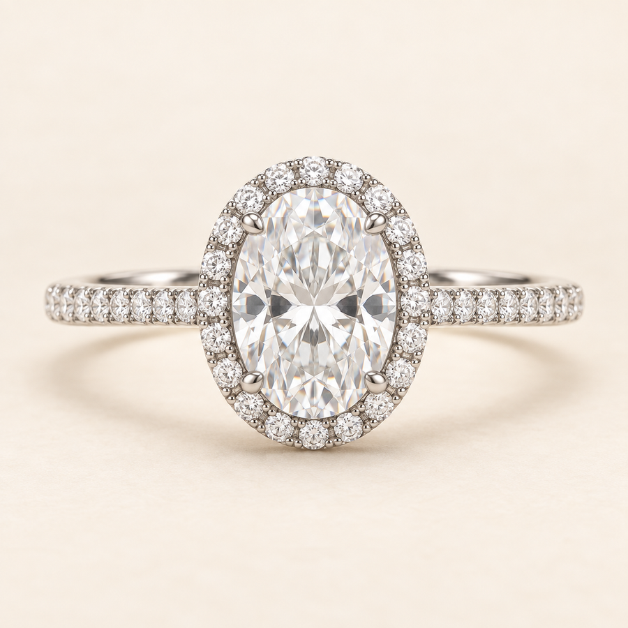 Aurelia Oval Halo, straight front view with a horizontal band