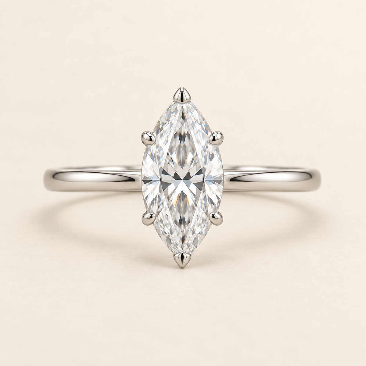 Noelle Marquise Solitaire, front view with horizontal band