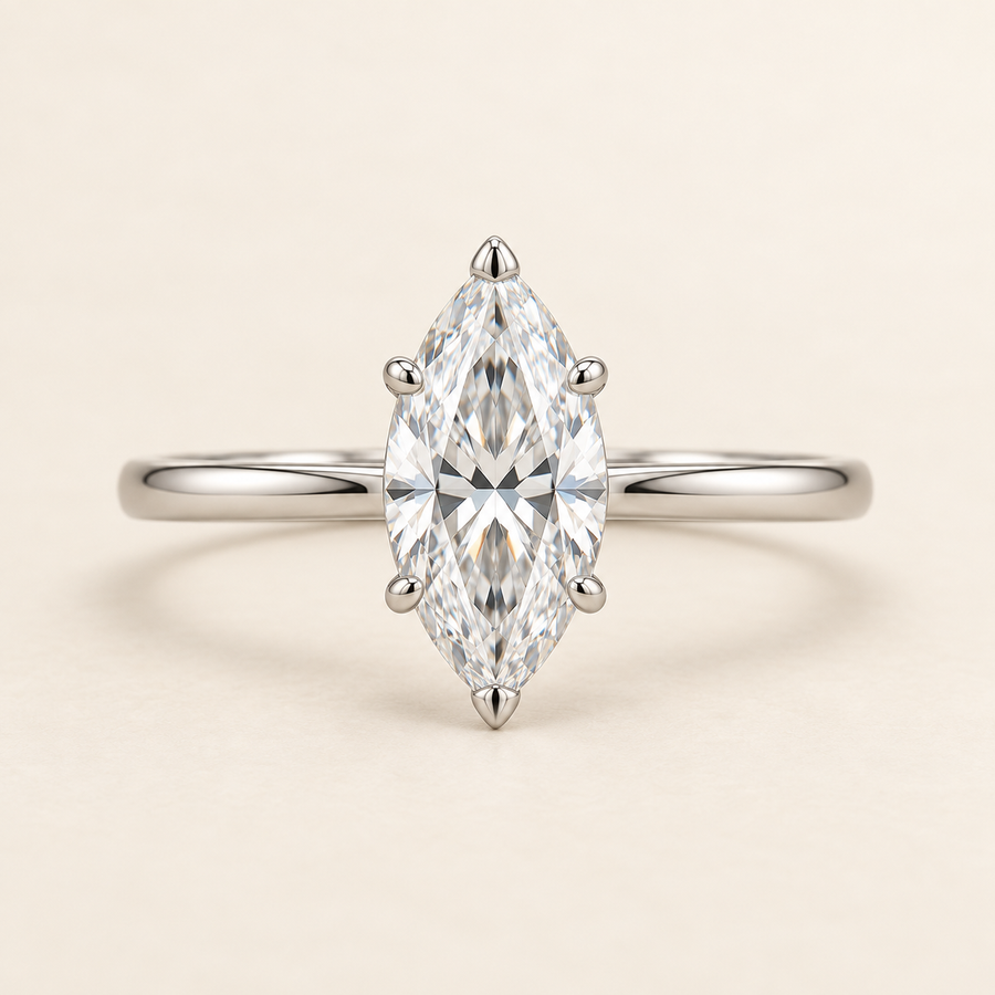 Noelle Marquise Solitaire, front view with horizontal band